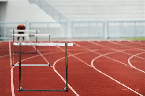 Row Of Hurdles For A Track And Field Sprint Hurdle Race Stock Photo - Download Image Now - iStock