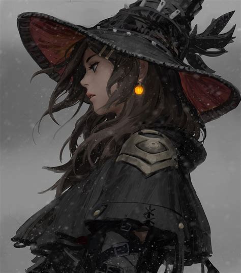 Pretty witch girl with earrings: OC draw [Artist: GUWEIZ] - Original anime characters - Waifu ...