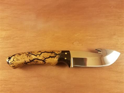 Guthook Skinning Knife with Birdseye Maple Handles, Lichtenberg Wood Burn and Buffalo Horn ...