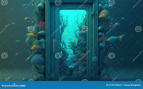 Door with Underwater Scene, Digital Art Illustration, Generative AI Stock Illustration ...