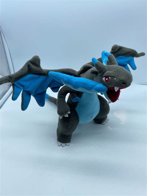 Pokemon Center Mega Charizard X Plush Stuffed Animal Grey Blue Wings Poseable | #4568435396