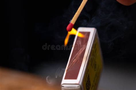 Matchstick Fires on Matchbox in Slow Motion Close-up. the Match Was ...