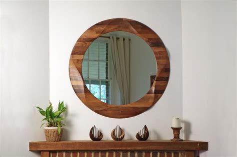 Round Mirror, Large Decorative Round Wooden Wall Mirror, Wooden Mirror Wall, Circular Wall ...