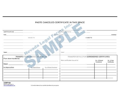 STOCK TRANSFER LEDGER | Nevada Legal Forms & Services