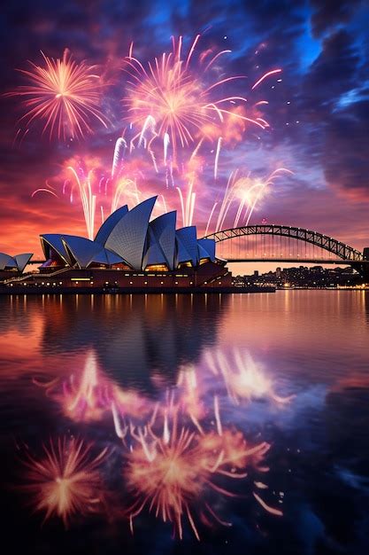 Premium AI Image | fireworks over sydney harbour bridge and sydney harbour bridge