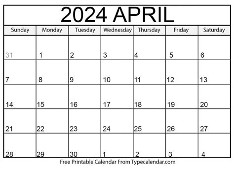 Free Printable April 2024 Calendars - Download