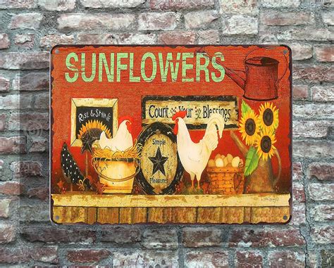 Vintage Sunflower Tin Signs Chicken Country Farm Farmhouse | Etsy