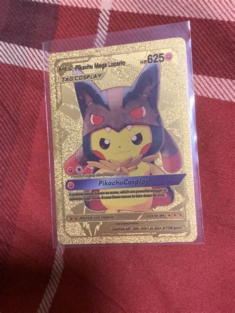 Mavin | Gold Pokemon Card Pikachu Mega Lucario fan art display card