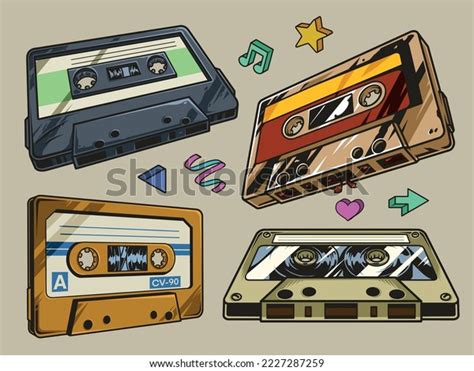 Compact Cassette Set Vintage Colorful Emblems Stock Vector (Royalty ...