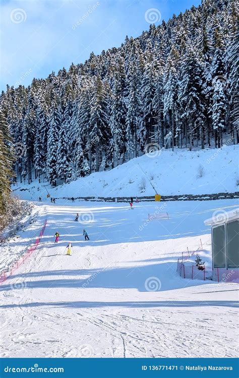 Ski Resort Bansko, Bulgaria and Skiers Stock Image - Image of panoramic ...