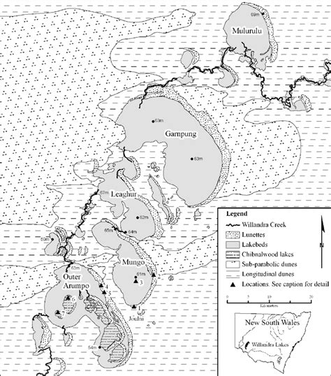 The Willandra Lakes (excluding Prungle), with inset location map. The ...