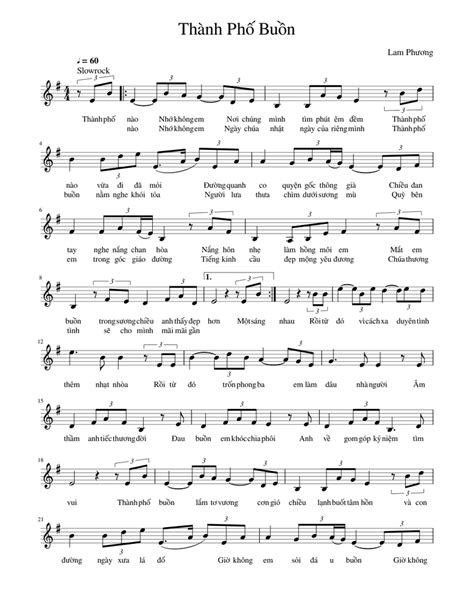 Thành Phố Buồn - Lam Phương Sheet music for Piano | Download free in PDF or MIDI | Musescore.com