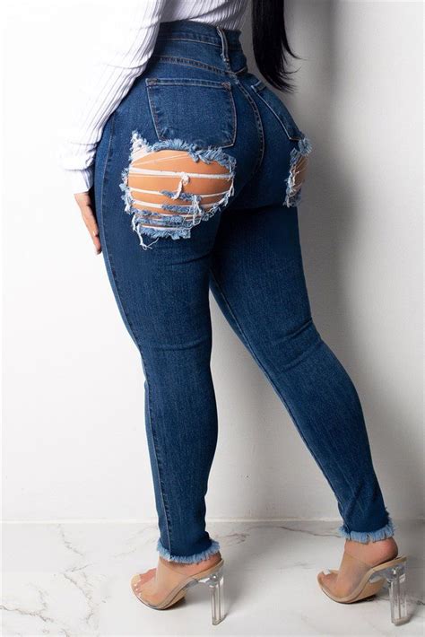 Denim Pocket Distressed Pants | Jeans outfit women, Womens ripped jeans ...