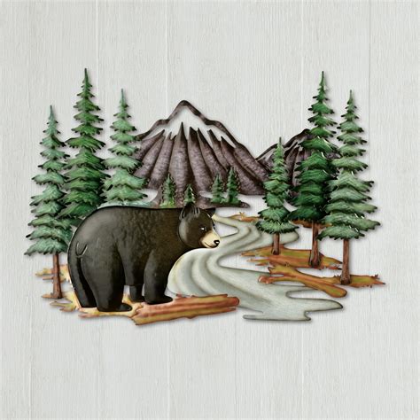 Black Bear Woodlands Scene Metal Wall Art to Give a Northwood's Feel to ...