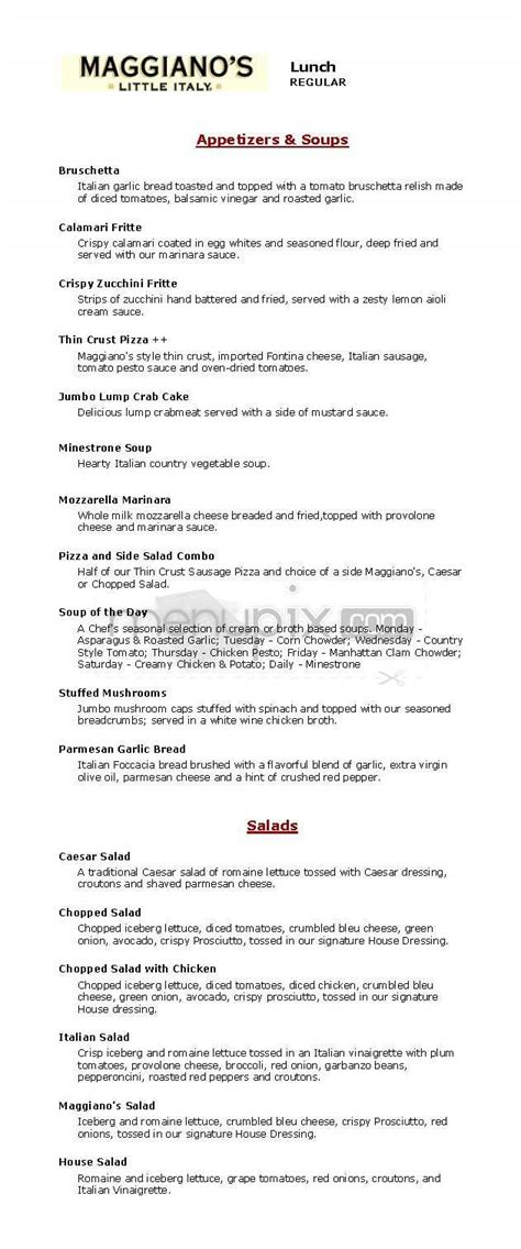 Menu of Maggiano's Little Italy in Englewood, CO 80112