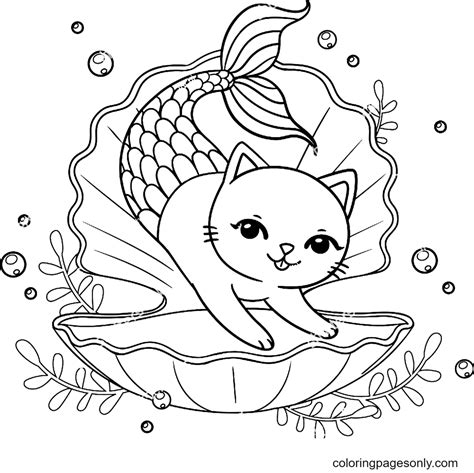 Mermaid Cat Coloring Pages - Coloring Home