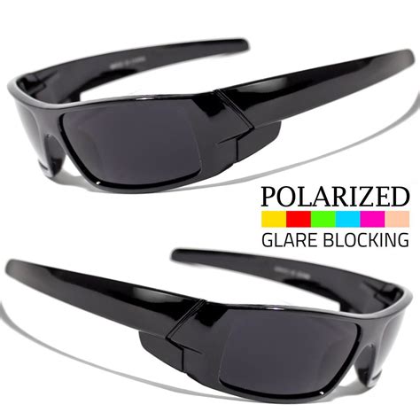 Mens Super Dark Polarized Wrap Around Gascan Sunglasses Driving Square ...