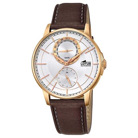 Lotus Men's Watch Lotus Quartz Movement Men’s Watch with Brown Skin Strap and Sleek Silver Hands ...