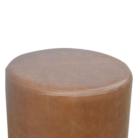 Solid Mango Wood Brown Buffalo Leather Footstool with Gold Painted Base Large Footstool - Mango ...