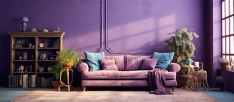 Premium AI Image | Purple themed retro living room with vintage furniture plants and retro decor ...