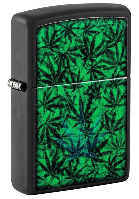 Zippo Lighter: Weed Leaf Pattern, Black Light - Black Matte 48736 – Lucas Lighters