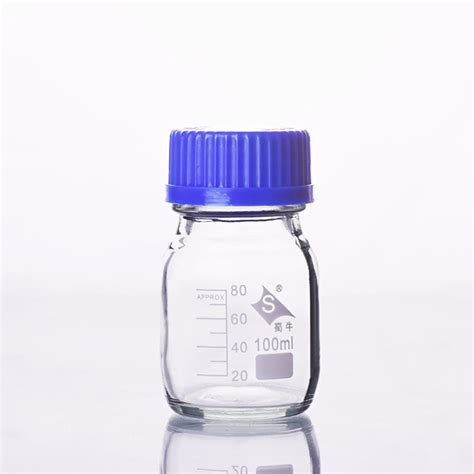 4pcs Reagent bottle,With blue screw cover,Normal glass,Capacity 100ml,Graduation Sample Vials ...
