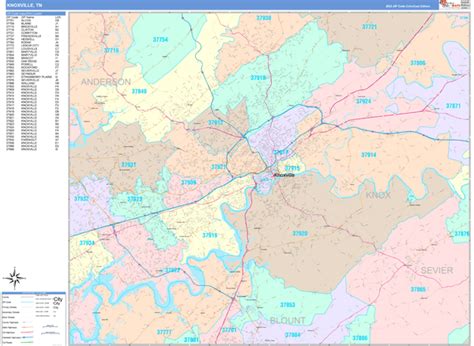 Knoxville Tennessee Wall Map (Color Cast Style) by MarketMAPS - MapSales