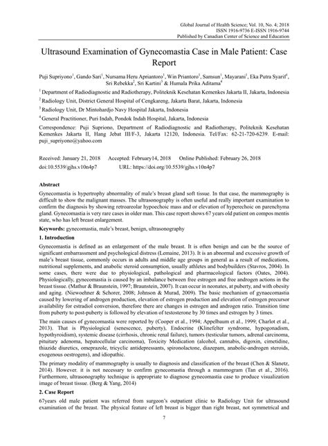 (PDF) Ultrasound Examination of Gynecomastia Case in Male Patient: Case Report