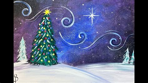 'O' Christmas Tree' - easy Christmas tree, night sky acrylic painting ...