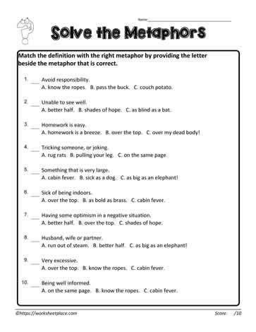 Solve the Metaphors Worksheets