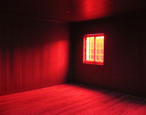 Crimson red room interior surreal spooky window by gbrosseau