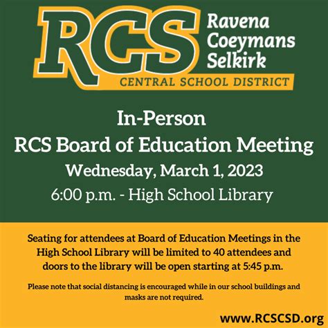 RCS Board of Education Meeting set for Wednesday, March 1, 2023 | RCS Middle School