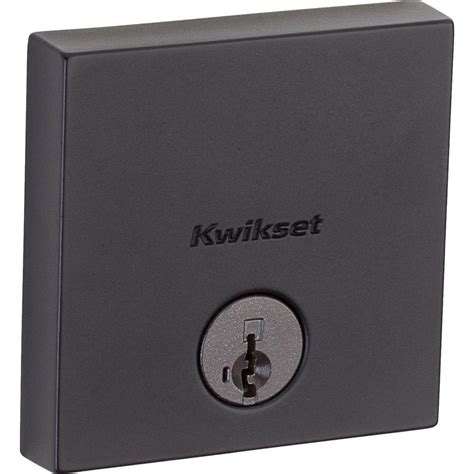 Kwikset Downtown Low Profile Single Cylinder Iron Black Square Contemporary Deadbolt Featuring ...