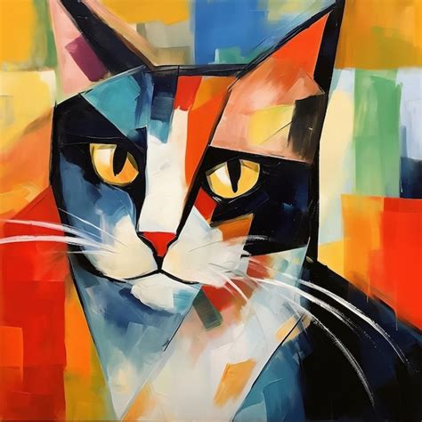 Premium AI Image | Abstract Art of a Cat Inspired by Picasso with a Kitty Posing for a Portrait ...