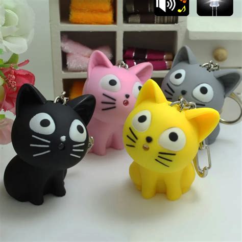 Cute Cheese cat keychain with Meow sound,kawaii led keyring ,Children gift,Valentine's day gifts ...