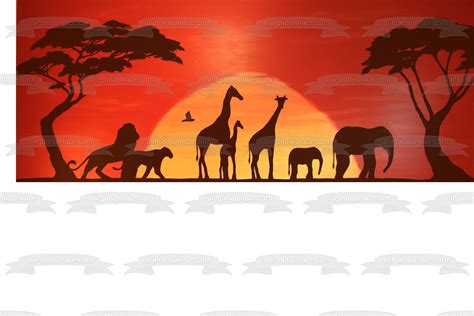 Disney The Lion King Animal Silhouettes Sunset Background Edible Cake ...