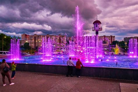 The Night View on the Fountain Pearl of Love in Central Park of Uman ...