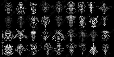 Voodoo spirits symmetrical symbols set. Abstract geometric hand drawn spiritual black magic ...