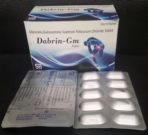 Dabrin-GM Diacerein 50mg Glucosamine Sulphate 1500 mg Potassium Chloride Tablet, Packaging Type ...