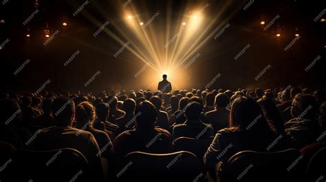 Premium AI Image | Speaker performing on stage with spotlight talking ...