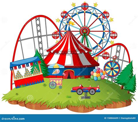 Fun Fair Theme Park on Isolated Background Stock Vector - Illustration ...