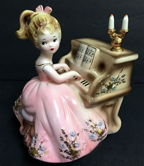 VINTAGE MINIATURE PIANO MUSIC BOX *PIANO GIRL* JOSEF ORIGINALS JAPAN SANKYO PINK -- Antique ...