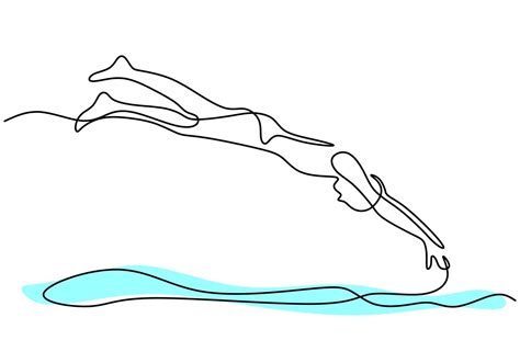 Continuous line drawing of young happy professional swimmer man jump to ...