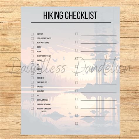 Hiking Checklist, Printable Checklist, Outdoor Safety Hiking List - Etsy