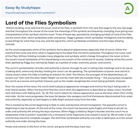 Lord of the Flies Symbolism Essay Example | StudyHippo.com