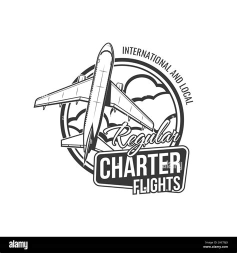 Charter flights, airplane travel and air tour, vector civil aviation service emblem ...