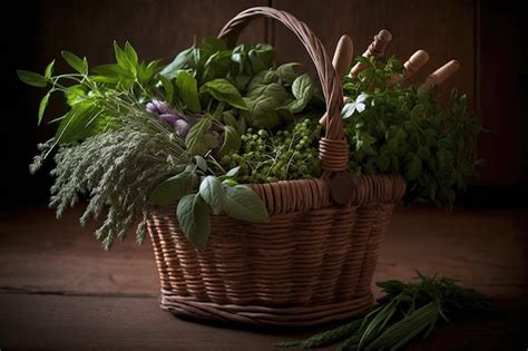 Premium AI Image | A Basket Of Fresh Herbs For Seasoning Generative AI