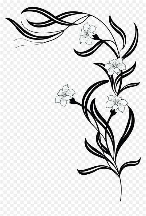 Free Clipart Of A Grayscale Floral Vine - Flower Png Black And White, Transparent Png - vhv