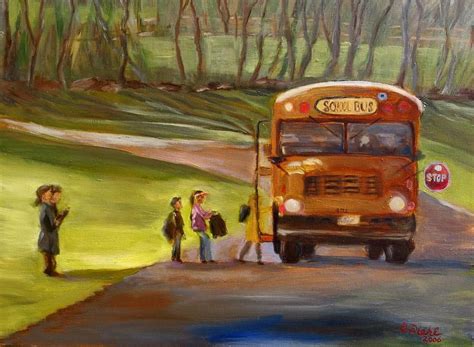 School bus | Bus art, School bus art, Realism painting