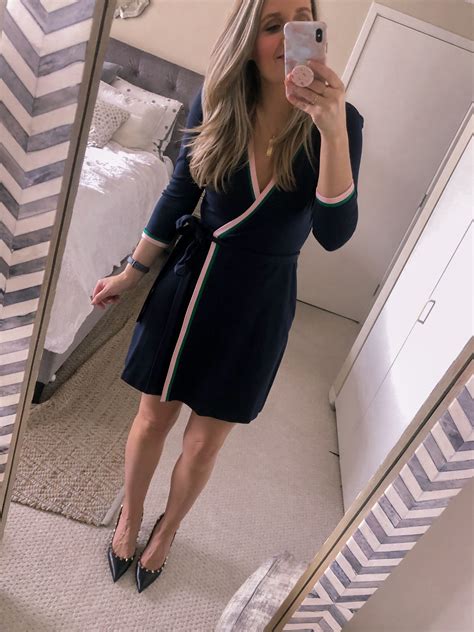 OOTD 3.1.19: Navy Faux Wrap Dress | Visions of Vogue | Faux wrap dress, Business casual outfits ...